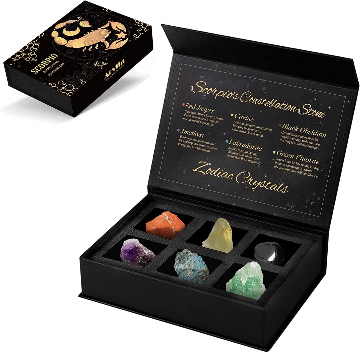 Scorpio Crystals Gift Set, Zodiac Signs Healing Crystals Birthstones with Horoscope Box Set Scorpio Astrology Crystals Healing Stones Gifts