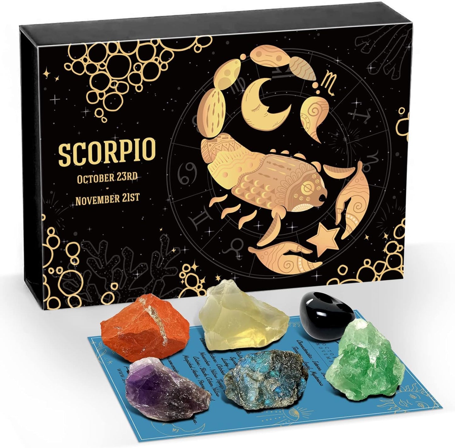 Scorpio Crystals Gift Set, Zodiac Signs Healing Crystals Birthstones with Horoscope Box Set Scorpio Astrology Crystals Healing Stones Gifts