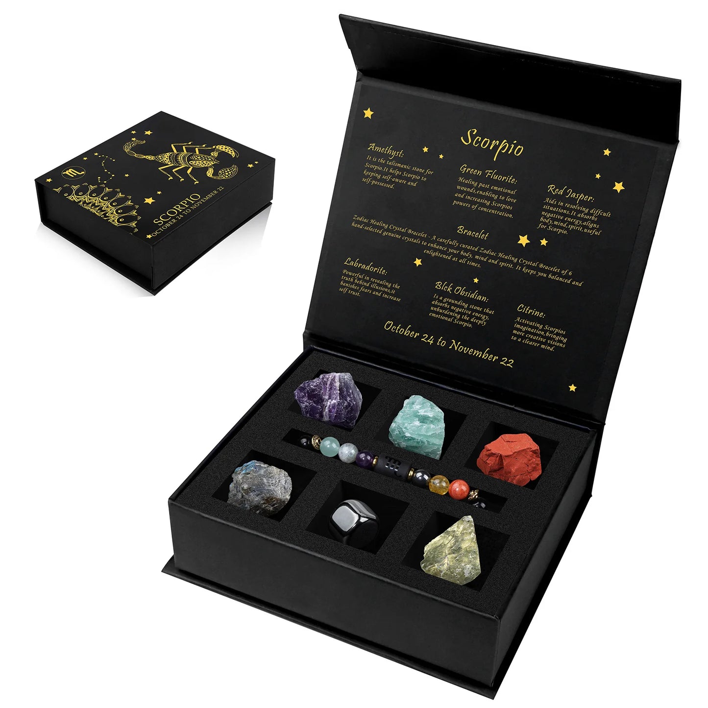 12 Constellation Zodiac Sign Gift Box Lapis Lazuli Amethysts Rope Bracelet With Raw Stone Libra Leo Birthday Jewelry