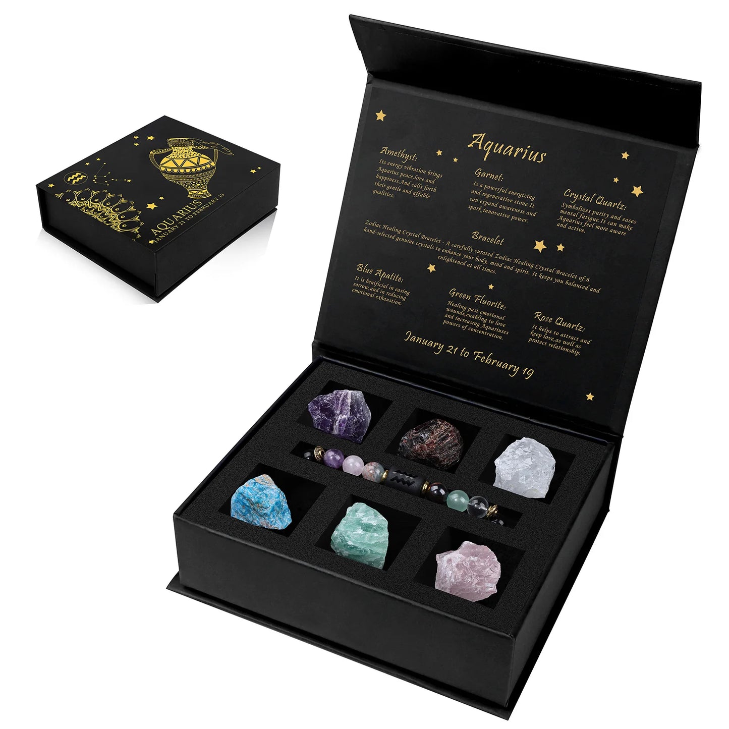 12 Constellation Zodiac Sign Gift Box Lapis Lazuli Amethysts Rope Bracelet With Raw Stone Libra Leo Birthday Jewelry