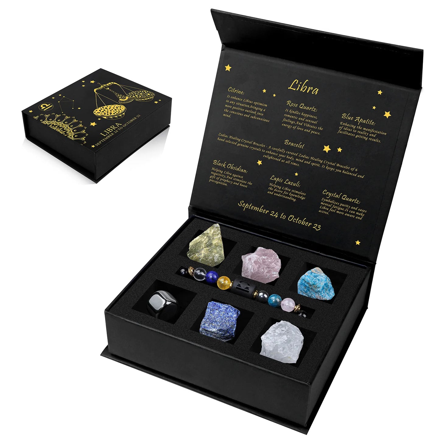 12 Constellation Zodiac Sign Gift Box Lapis Lazuli Amethysts Rope Bracelet With Raw Stone Libra Leo Birthday Jewelry