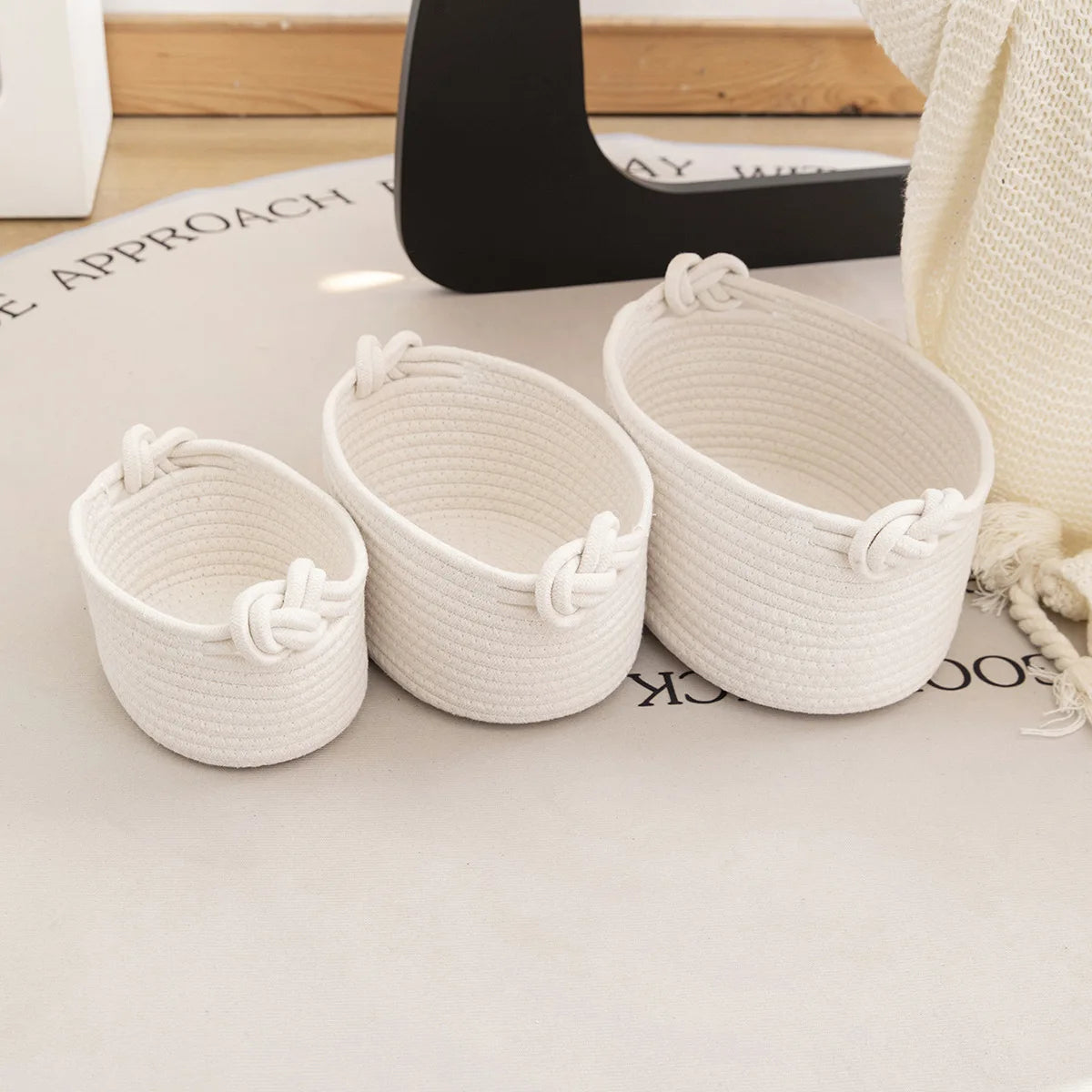 Personalized Cotton Rope Woven Basket Creative Handle Desktop Miscellaneous Storage basket foldable Cosmetics Storage Basket