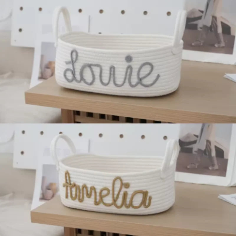 Personalized Cotton Rope Woven Basket Creative Handle Desktop Miscellaneous Storage basket foldable Cosmetics Storage Basket