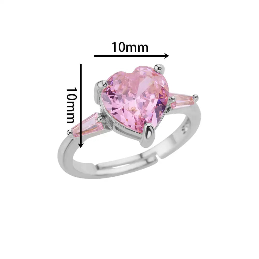 Pink Zircon Heart Ring – Gold Plated Adjustable Stainless Steel – Gift for Girlfriend, Bridesmaid, Birthday, Bachelorette Party