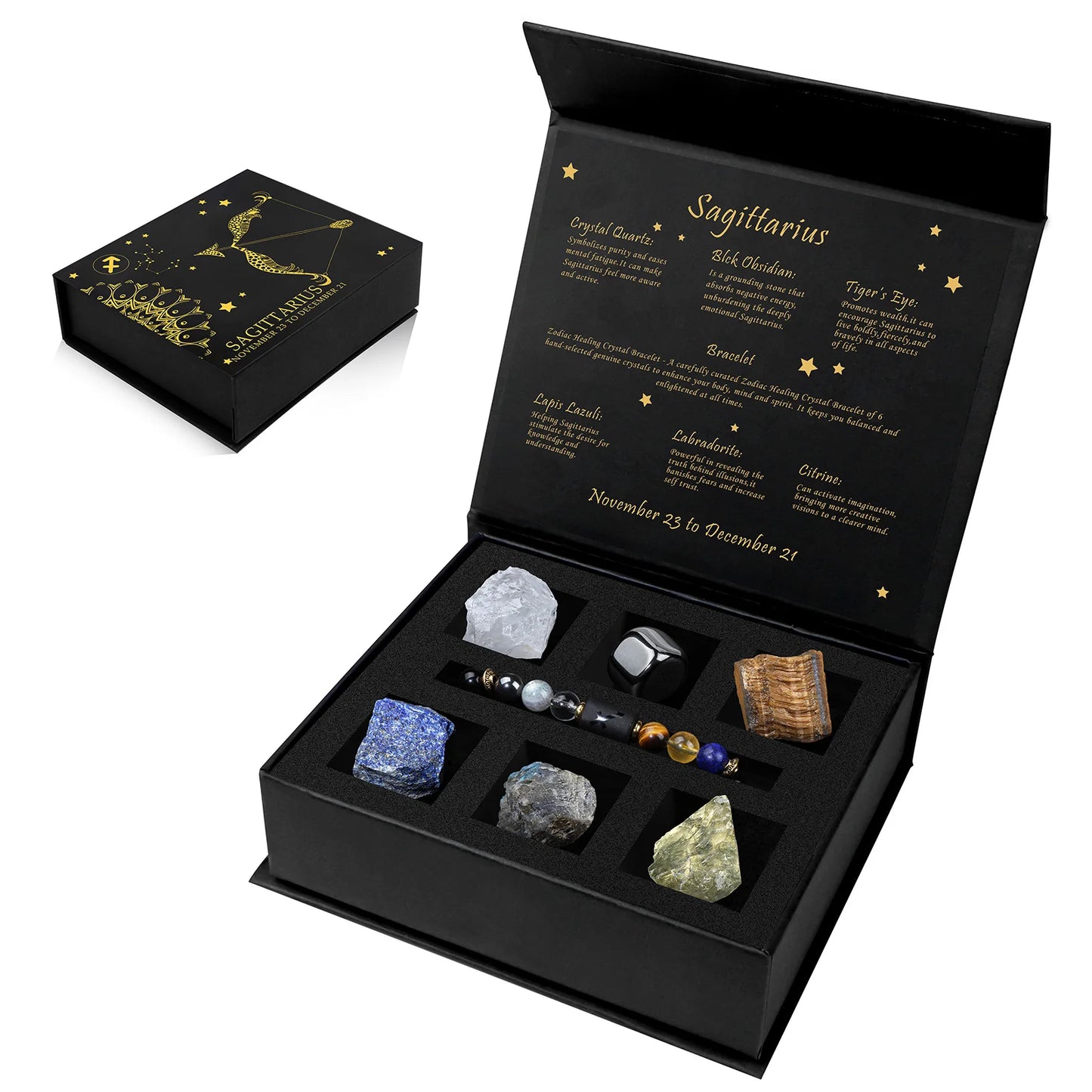 12 Constellation Zodiac Sign Gift Box Lapis Lazuli Amethysts Rope Bracelet With Raw Stone Libra Leo Birthday Jewelry