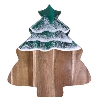 Custom Christmas Tree Cutting Board – Personalized Wooden & Resin Holiday Cheese Board – Unique Charcuterie Gift