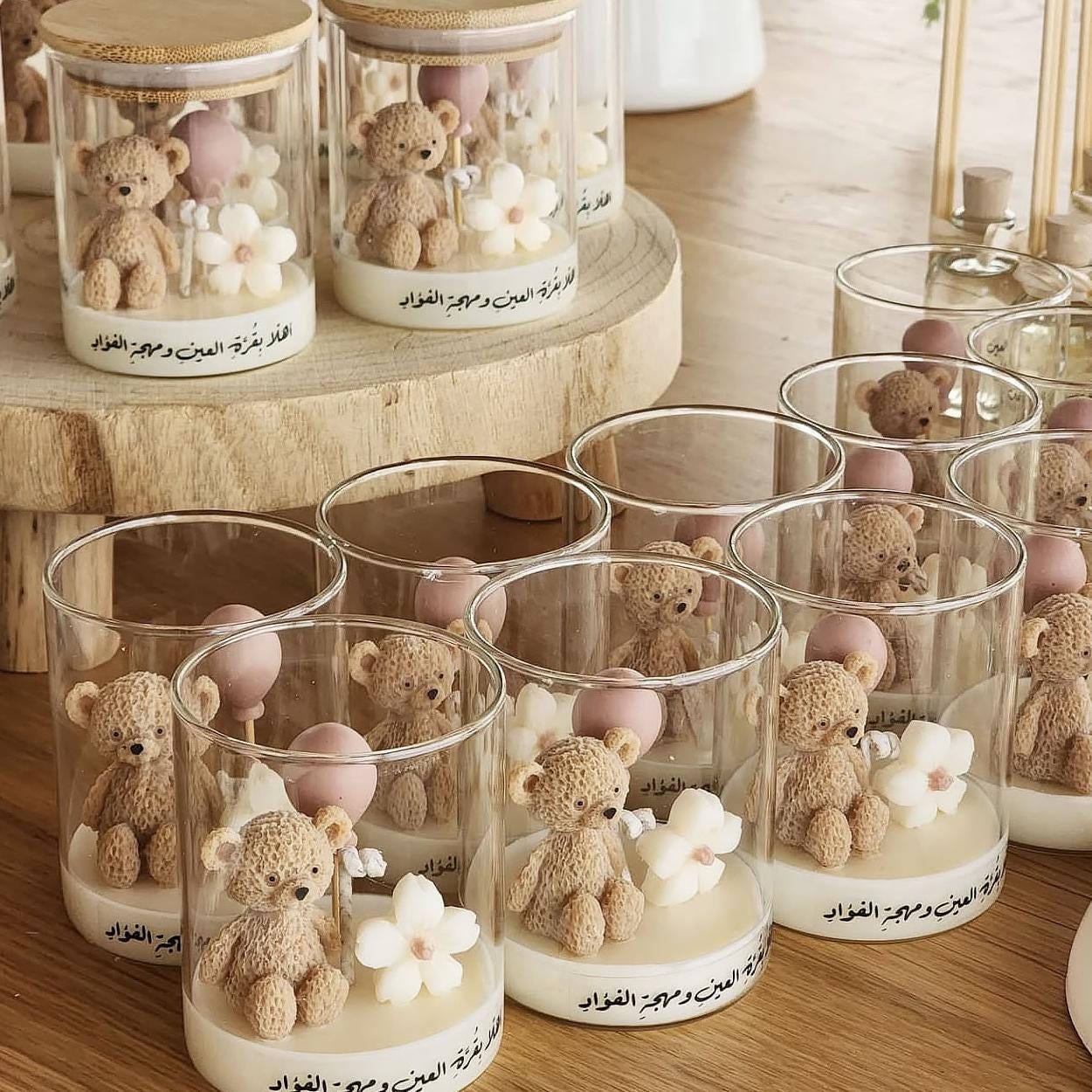 Set of 5 Custom Baby Shower Candles - Unique Handmade Soy Wax Scents - Personalized Blue Teddy Bear Favors - Eco-Friendly, Baby Gender Gift