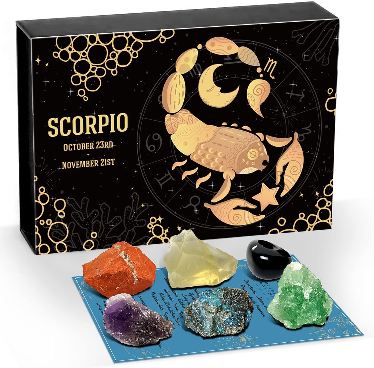 Scorpio Crystals Gift Set, Zodiac Signs Healing Crystals Birthstones with Horoscope Box Set Scorpio Astrology Crystals Healing Stones Gifts