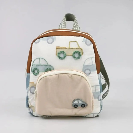 Personalized Kids' Backpack with Car Embroidery - Custom Name Toddler Diaper Bag, Walking Bag for Boys & Girls, Cute School Trav