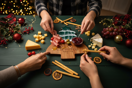Custom Christmas Tree Cutting Board – Personalized Wooden & Resin Holiday Cheese Board – Unique Charcuterie Gift